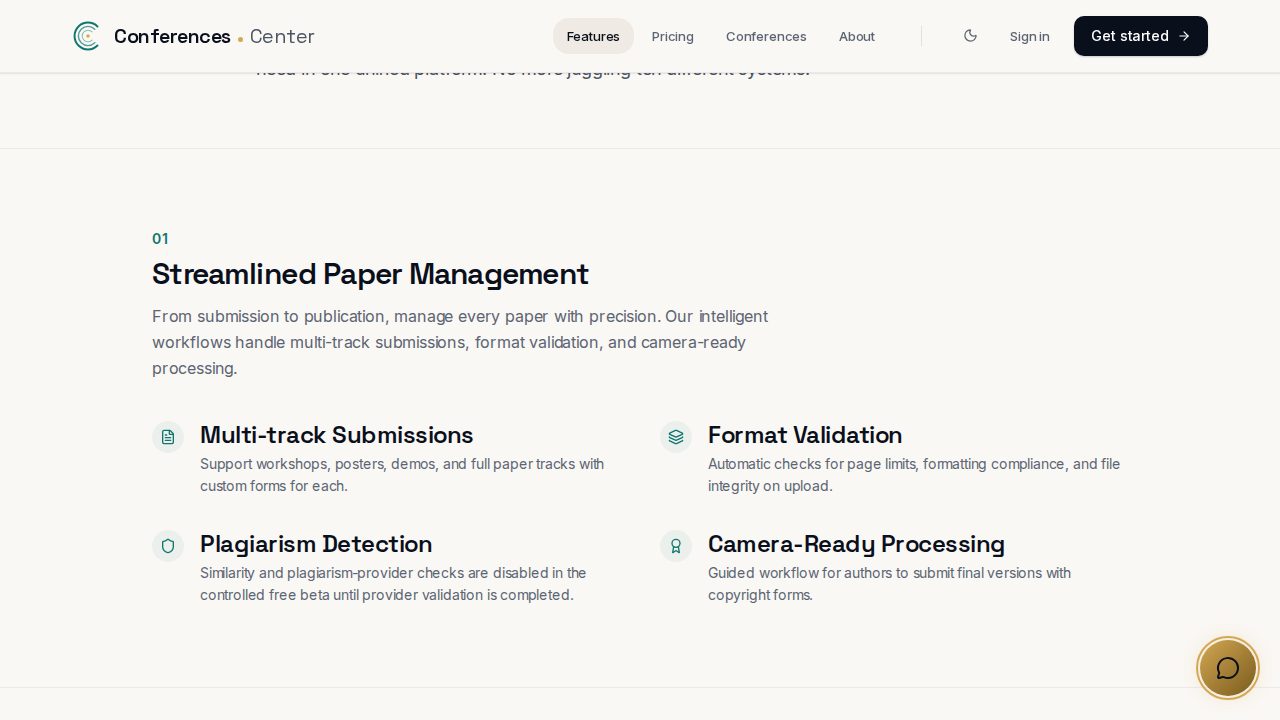 Peer review scoring form with criteria scores, comments, and a chair decision panel